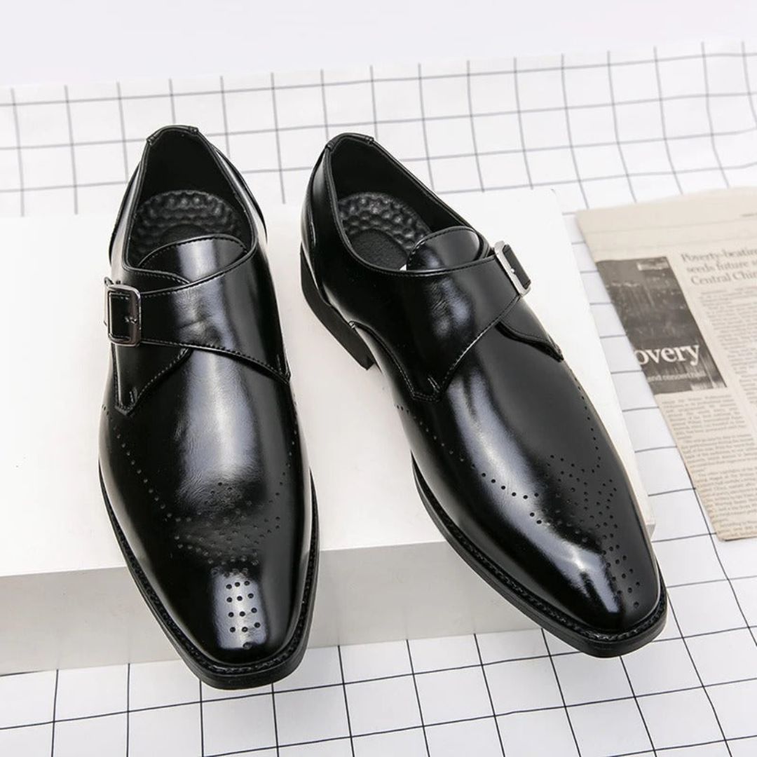 Sebastian Chaussures Habillées Pour Homme À Bride Monastique En Cuir Pleine Fleur Marron Foncé Confort Toute Journée