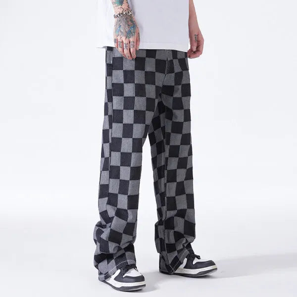 Denim Damier Audacieux Avec Coupe Ample Pour Un Style Décontracté Et Original Tendance