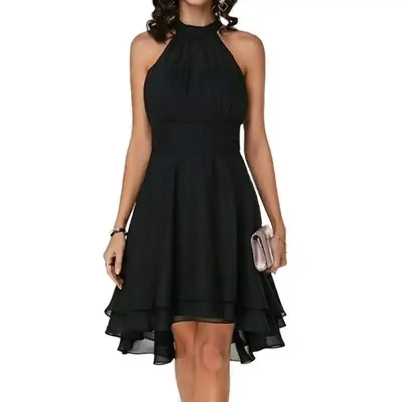 Robe Élégante Sans Manches Col Halter Ourlet À Volants Été Pour Femmes Par Amawinc