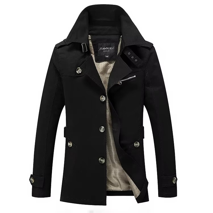 Trench Coat Classique Pour Homme À Simple Boutonnage Polyvalent Pour Bureau Et Toutes Saisons
