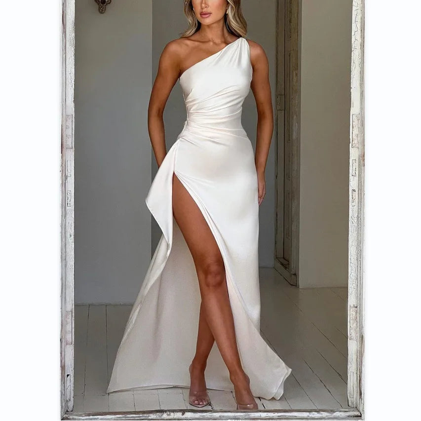 Robe Satin Une Épaule Lily Amawinc Pour Soirées Élégantes Gala Et Nuit Exceptionnelle