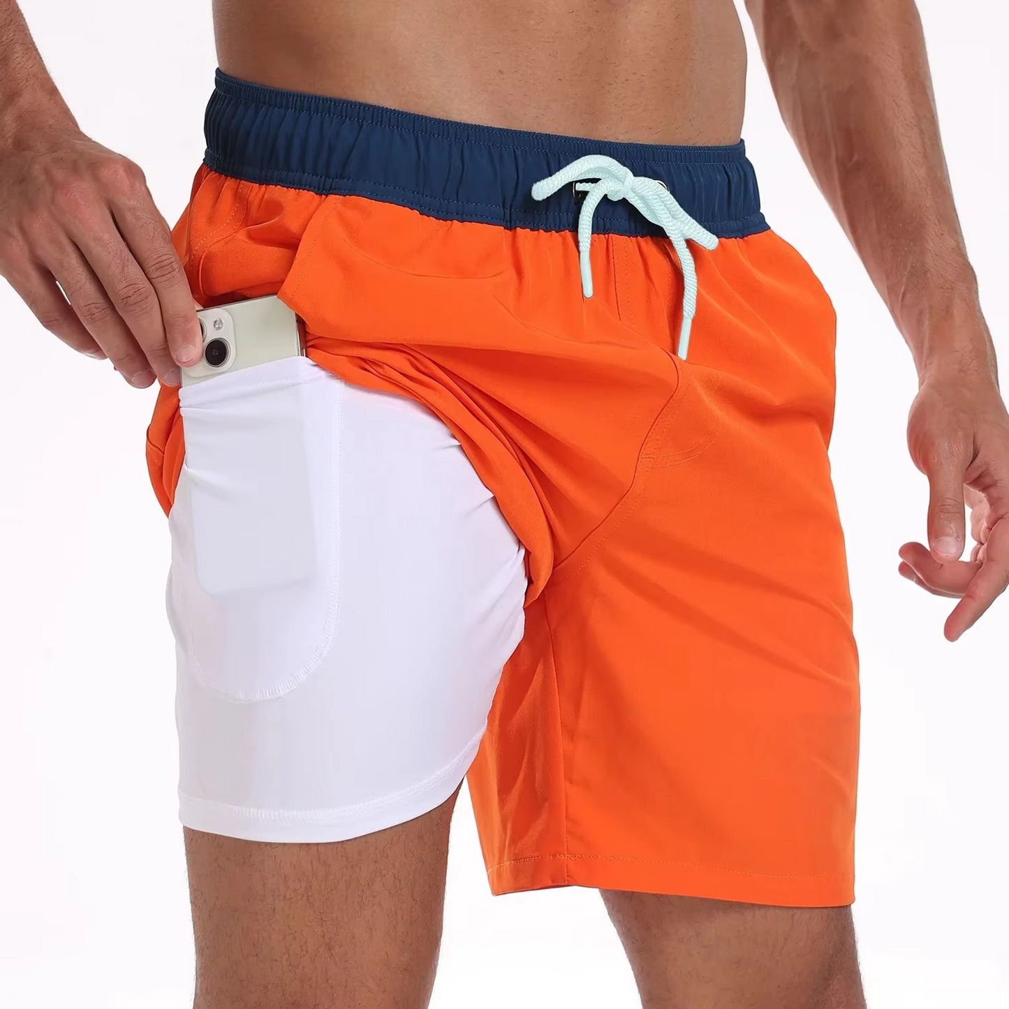 Shorts de Plage Dégradés pour Homme Léger en Mélange Soie Laitée avec Poche Téléphone Intégrée