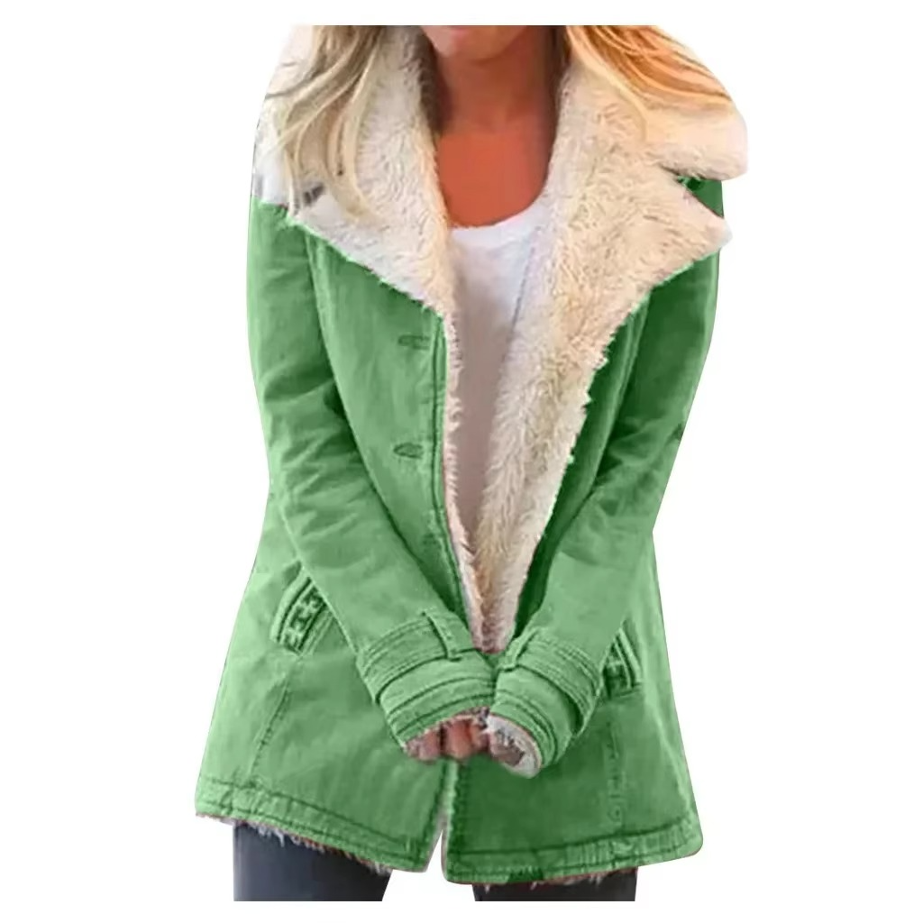 Veste Longue Féminine En Peluche À Revers Pour Automne Hiver Parka Confortable Élégante Et Chaude