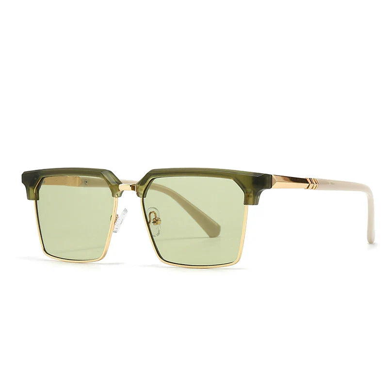 Amawinc Verve Lunettes De Soleil Rétro Dégradé Avec Accents Dorés Protection UV400 Unisexe Monture Carrée