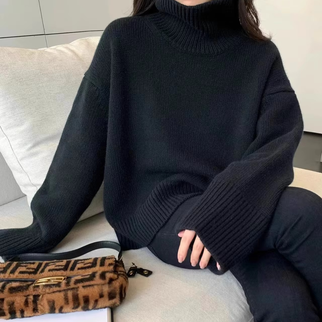 Pull En Cachemire Épais Col Haut Pour Femmes Confortable Élégant Automne Hiver Chaud Polyvalent