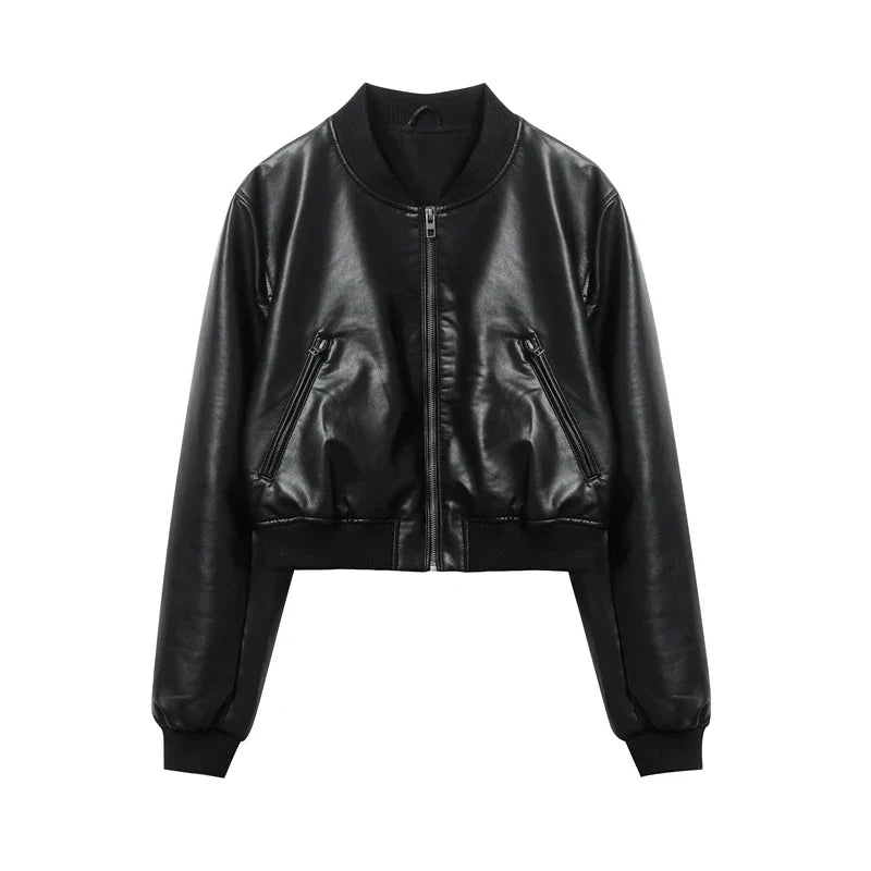 Veste Bomber En Cuir Cityscape Poli Riche Avec Fermeture Zippée Et Poches Latérales Fonctionnelles