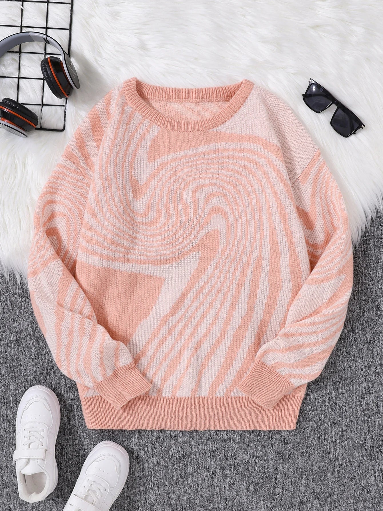 Pull En Laine Abstrait Swirlstorm Motif Jacquard Inspiré Labyrinthe Confort Décontracté