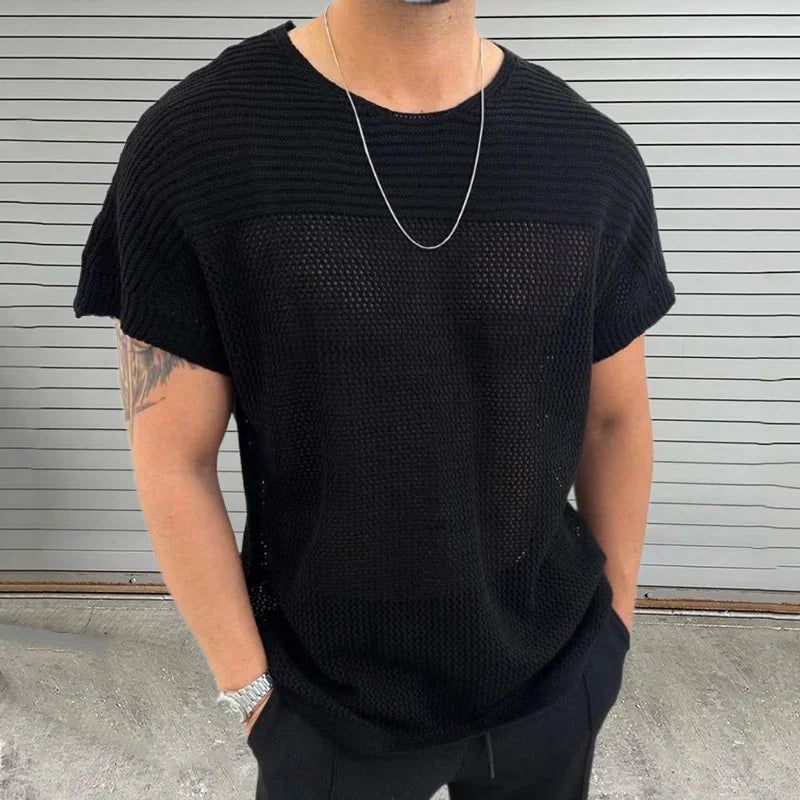 Amawinc Tee Shirt Maille Mesh Vibe Col Rond Pour Homme Respirant Léger Streetwear Été Confortable