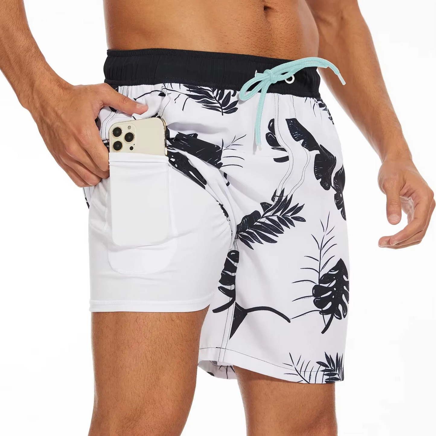 Shorts de Plage Dégradés pour Homme Léger en Mélange Soie Laitée avec Poche Téléphone Intégrée