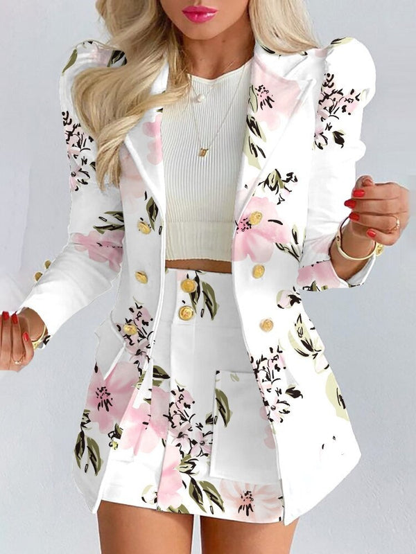 Bella Ensemble Blazer et Jupe pour Femme Coordonné Floral Chic Pour Travail et Événements