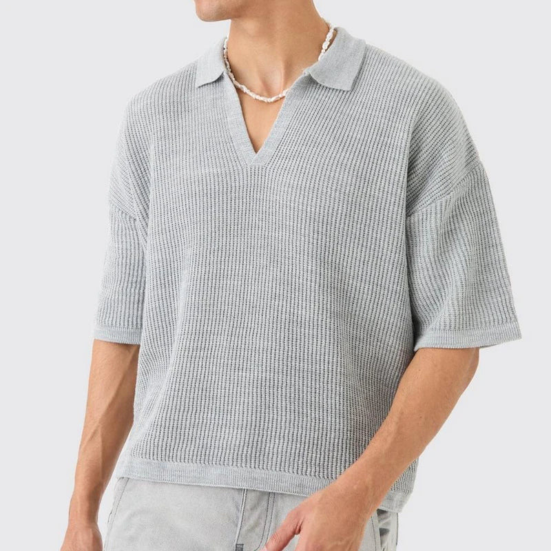 Amawinc Calloway Polo En Maille Gaufre En Coton Biologique Pour Homme Avec Col En V Profond Et Coupe Décontractée