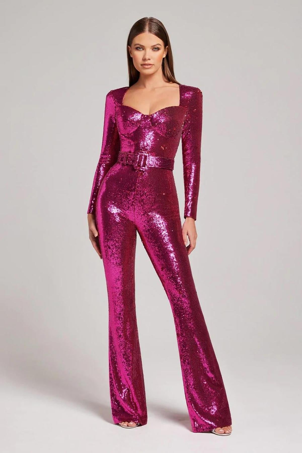 Bianca Combinaison De Soirée Pour Femme Avec Ceinture Sequins Étincelants Idéale Pour Parties Et Galas