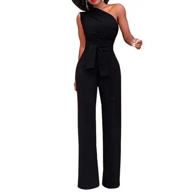Damen Jumpsuit mit weitem Bein, One-Shoulder und Schleife
