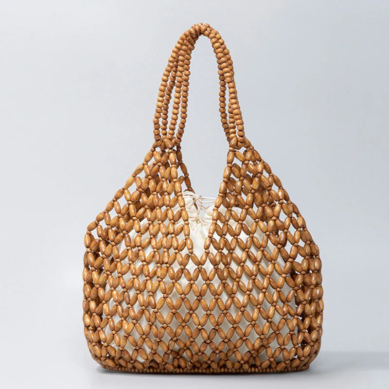 Sac Cabas Tissé Ava Amawinc Avec Perles Naturelles En Bois Design Fait Main Été Style Estival Confortable