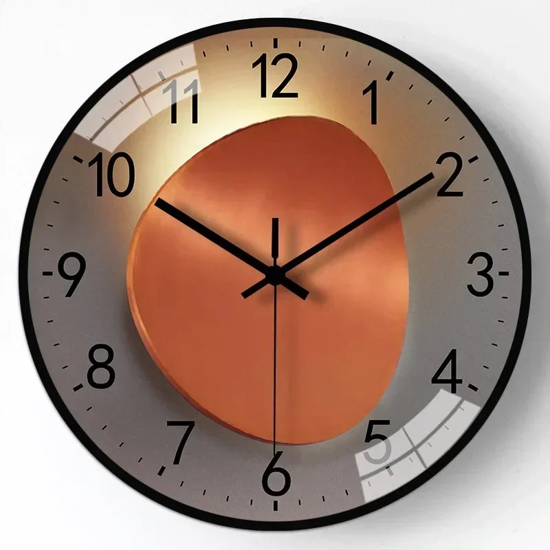Horloge Murale Moderne En Verre Et Métal Avec Finition Dorée Et Cadran Dégradé Et Repères Minimalistes