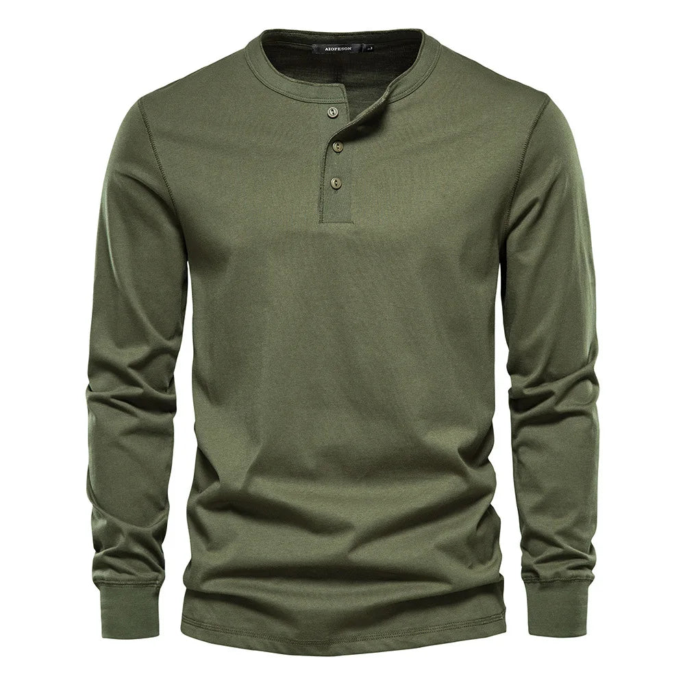 Chemise Henley À Manches Longues Pour Homme Bleu Nuit Confort Moderne Décontracté Polyvalent