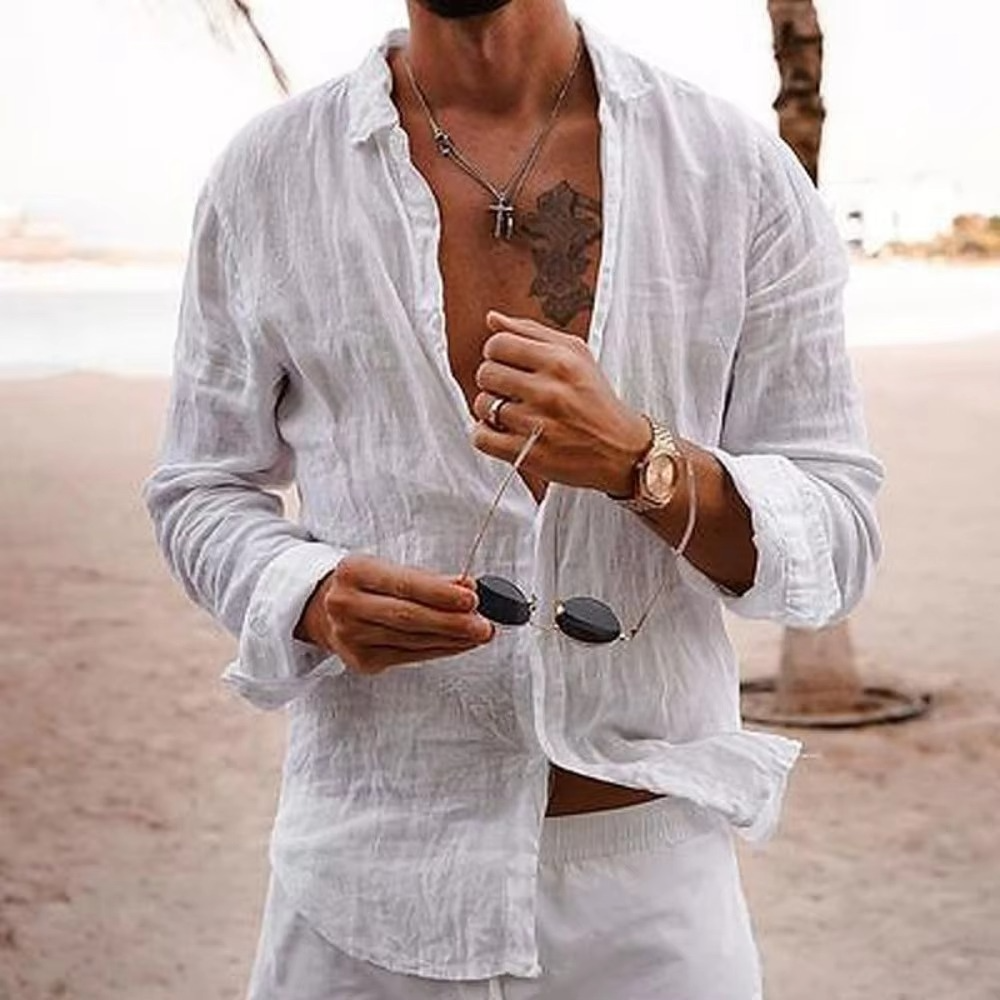 Chemise Décontractée Pour Homme En Coton Lin Respirante Légère Et Coupe Ample Pour Quotidien Et Vacances