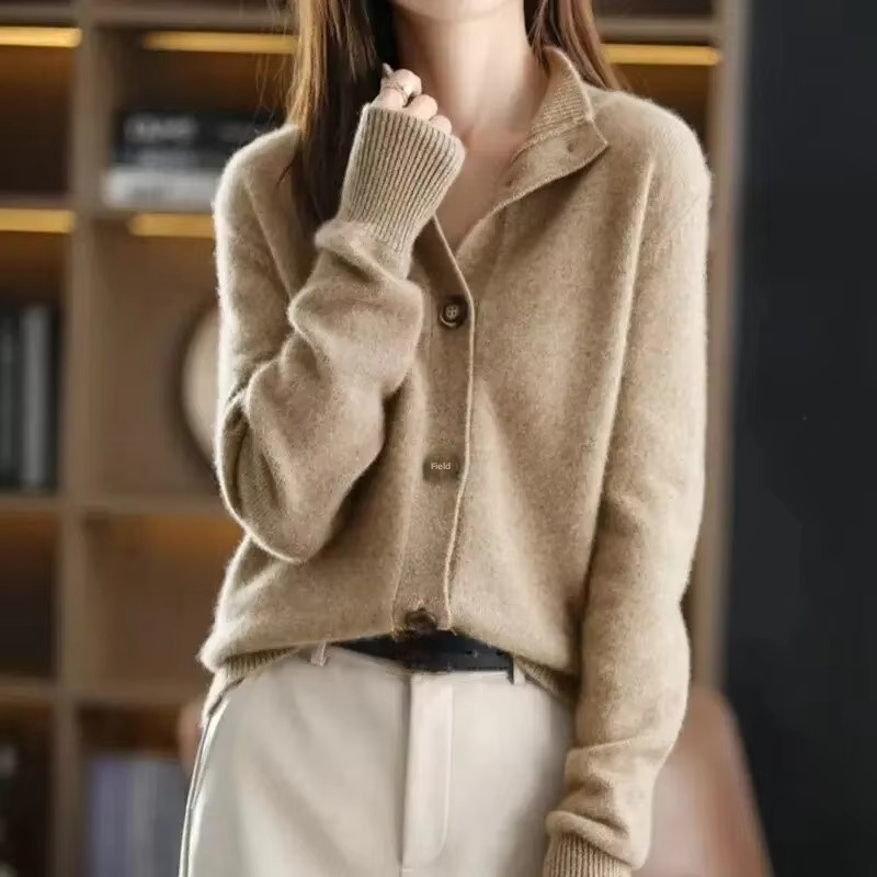 Cardigan En Maille Pour Femme Avec Col Debout Doux Tricot Pour Automne Hiver 2024
