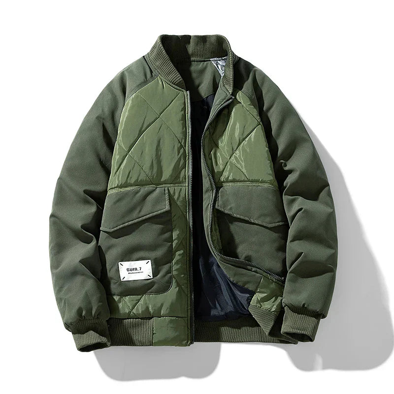 Veste Bomber Rembourrée Cargo Matelassée Avec Poches Cargo Et Bordures Côtelées Pour Style Urbain Chaud Confortable