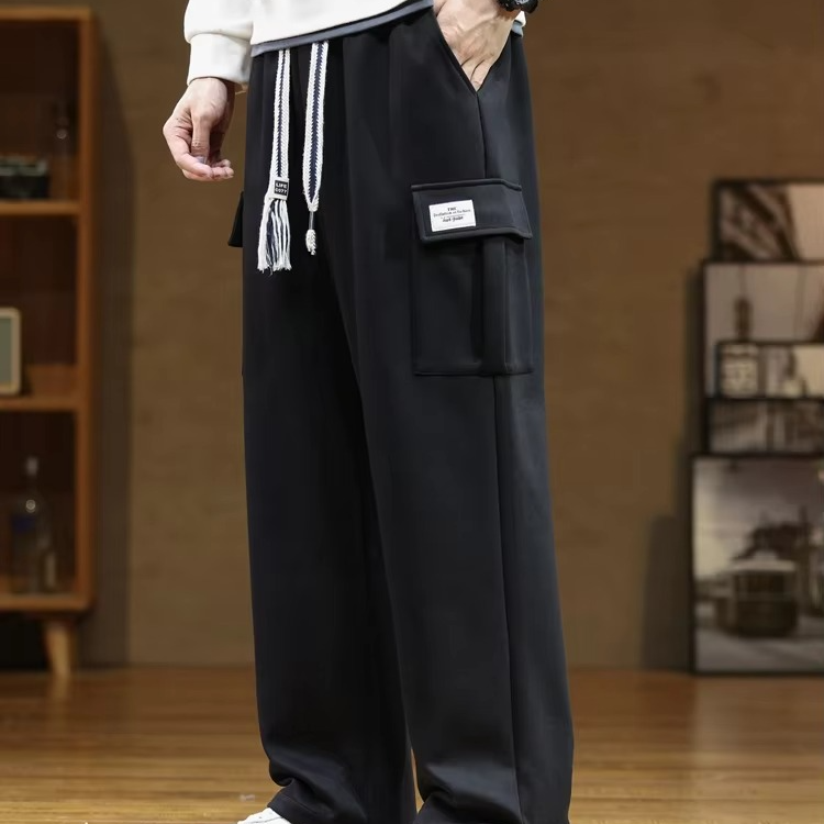 Pantalon De Jogging Homme En Coton À Poches Multiples Avec Cordon De Serrage Coupe Large Droite Jusqu À 8XL Amawinc