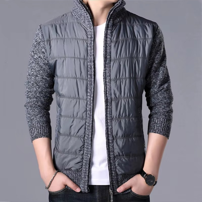 Amawinc Veste Cardigan Tricot Épais Pour Homme Patchwork Chaud Slim Fit Idéal Pour Hiver Quotidien
