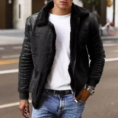 Veste Aviateur Bomber Homme En Fausse Fourrure Avec Doublure Shearling Chaude Pour L Hiver Amawinc