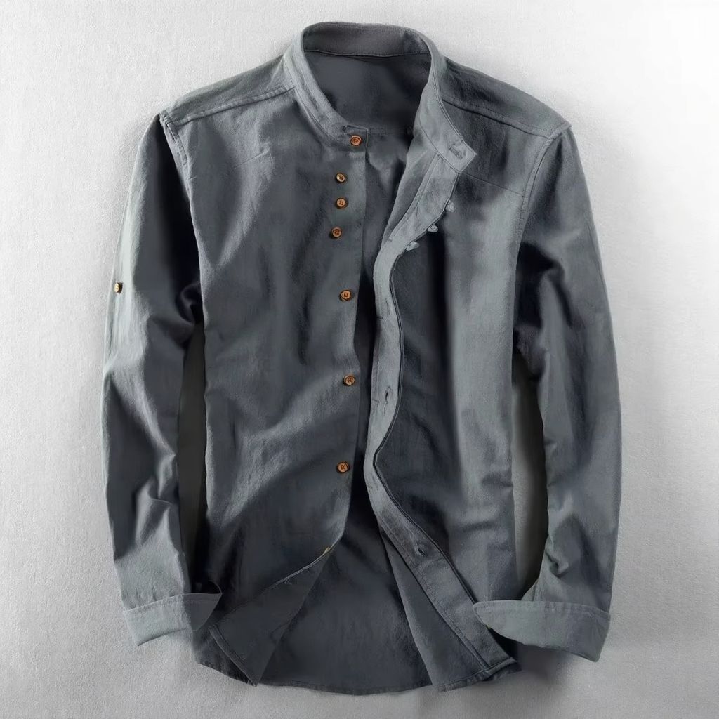 Amawinc Chemise Homme Col Mao En Coton Lin Style Rétro Chinois Manches Longues Tailles M À 7XL