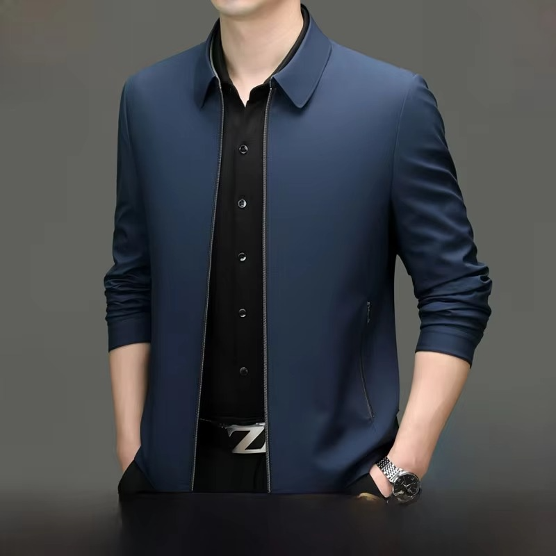 Veste Homme Amawinc en Mélange de Soie Coupe Décontractée avec Ourlet Droit Style Poli sans Effort