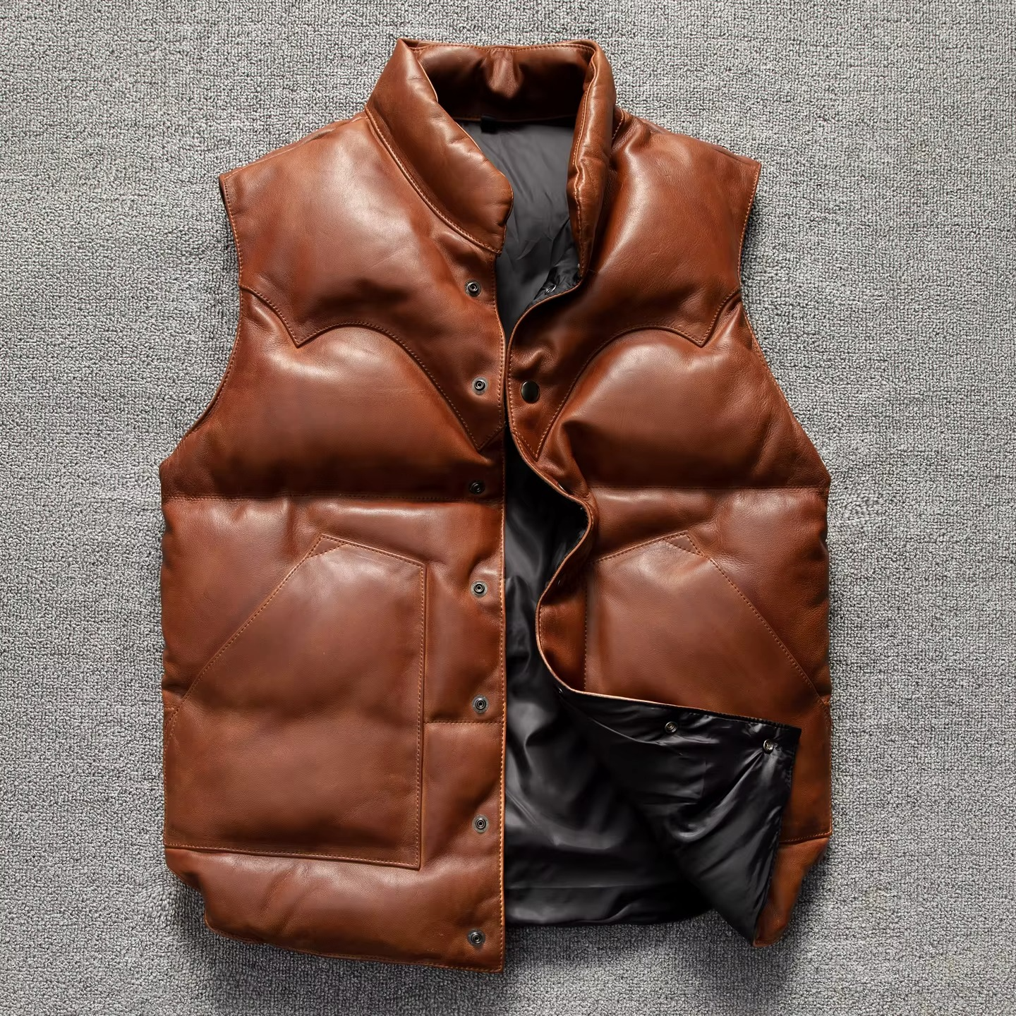 Gilet Biker En Cuir D Agneau Marron Matelassé Puffer Pour Homme Confortable Durable Et Authentique