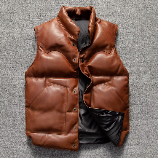 Gilet Biker En Cuir D Agneau Marron Matelassé Puffer Pour Homme Confortable Durable Et Authentique