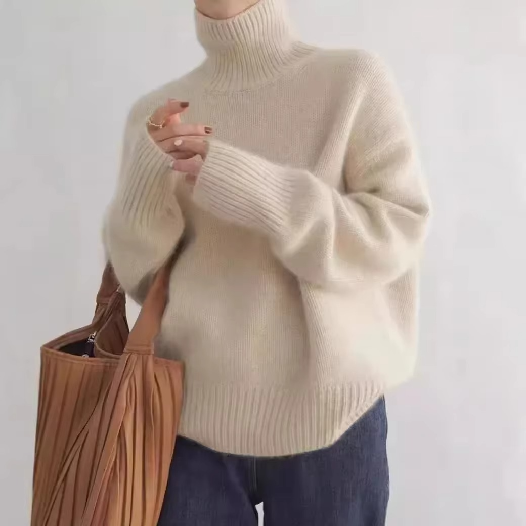 Pull Automne Col Haut Femme Maille Ample Coupe Décontractée Manche Longue Confortable