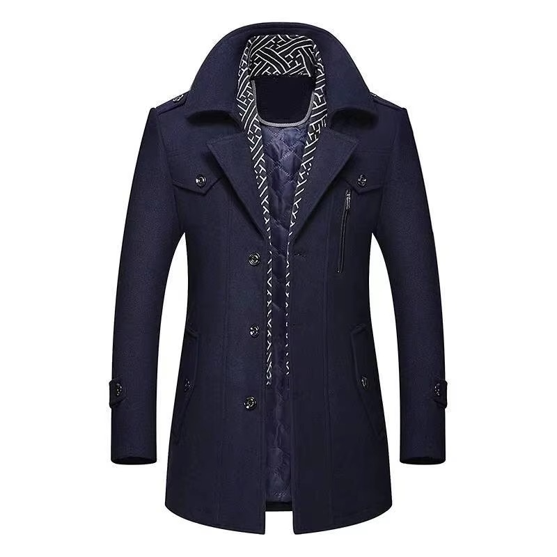 Manteau Hiver Mi Long En Laine Mélangée Pour Homme Avec Col Écharpe Doublé Chaud Amawinc Tailles M À 5XL
