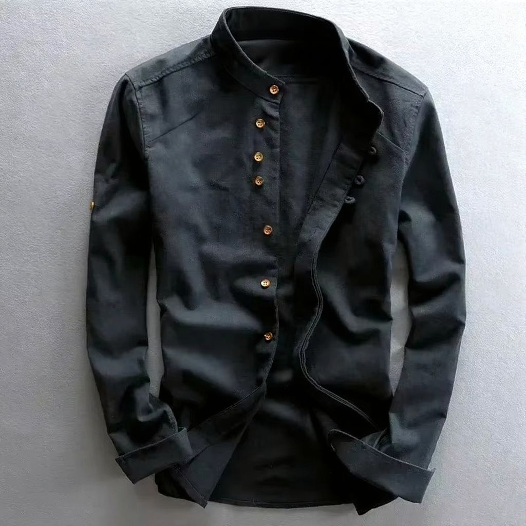 Amawinc Chemise Homme Col Mao En Coton Lin Style Rétro Chinois Manches Longues Tailles M À 7XL