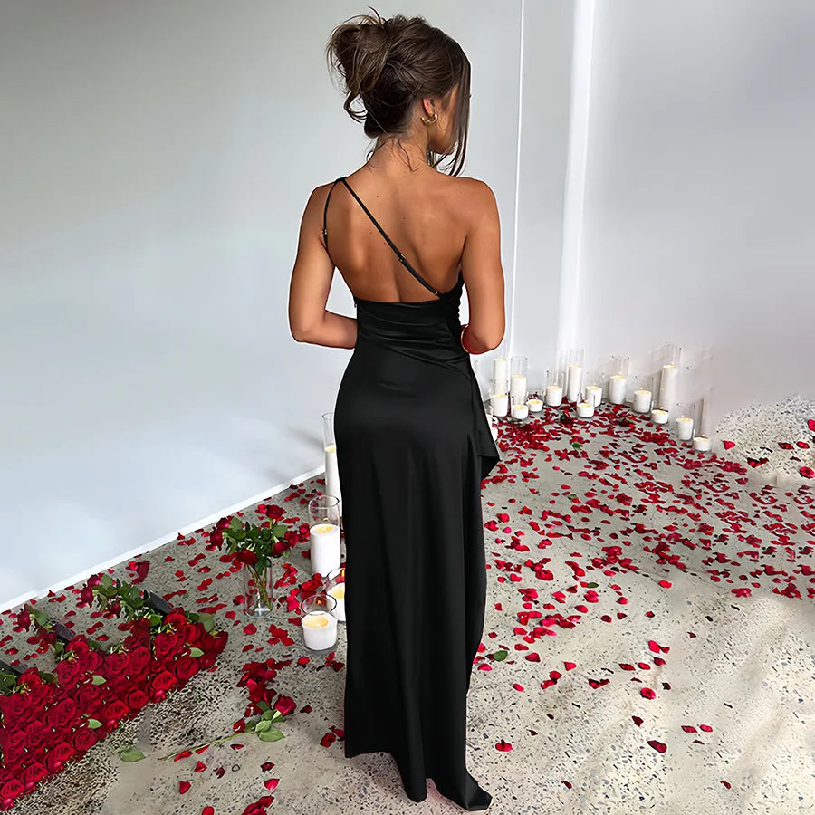 Robe Satin Une Épaule Lily Amawinc Pour Soirées Élégantes Gala Et Nuit Exceptionnelle