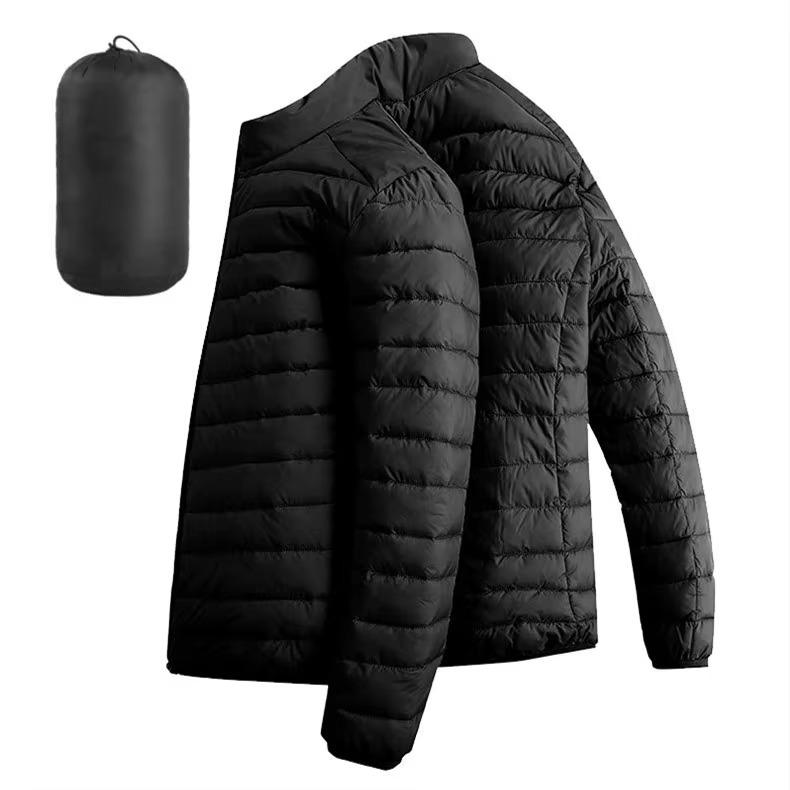 Veste Homme Légère à Capuche en Coton et Duvet avec Poches Zippées Parka Décontractée