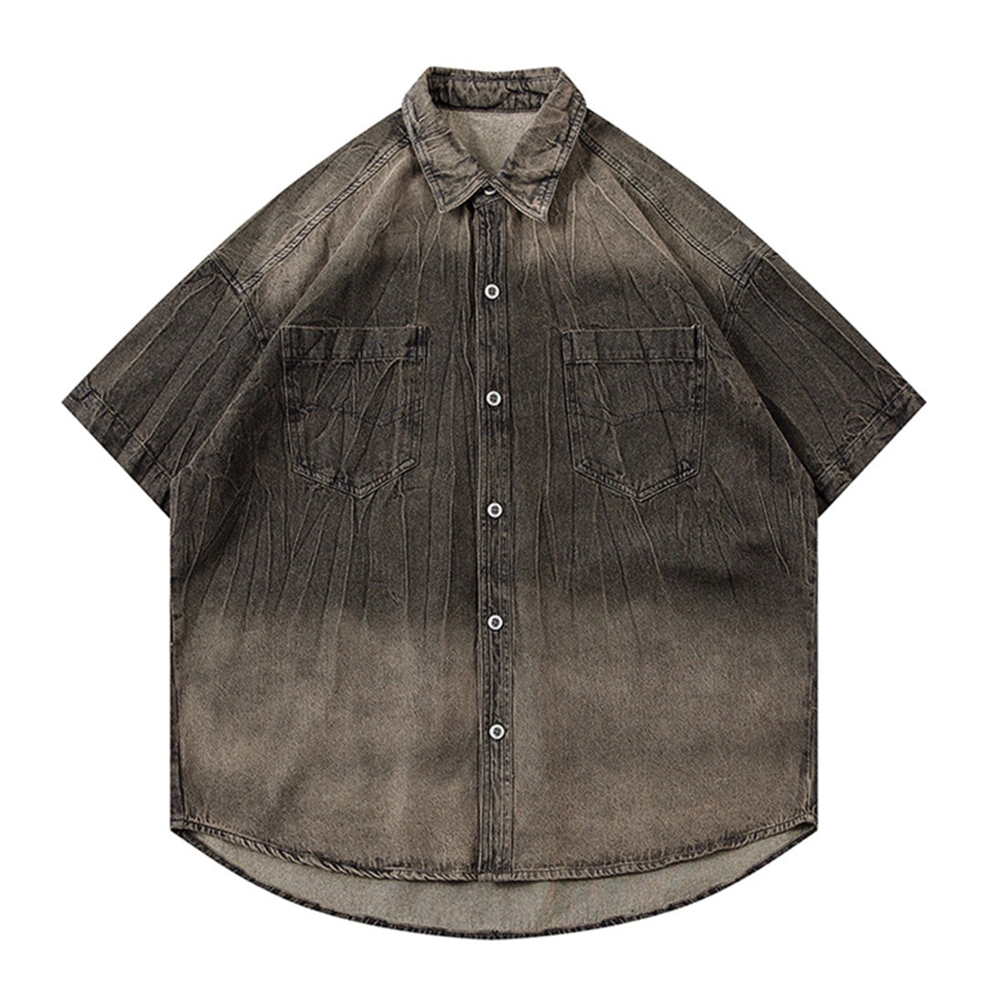 Chemise De Travail Uni En Coton Avec Delave Vintage Effet Denim Col Revers Poches A Rabat Coupe Regular