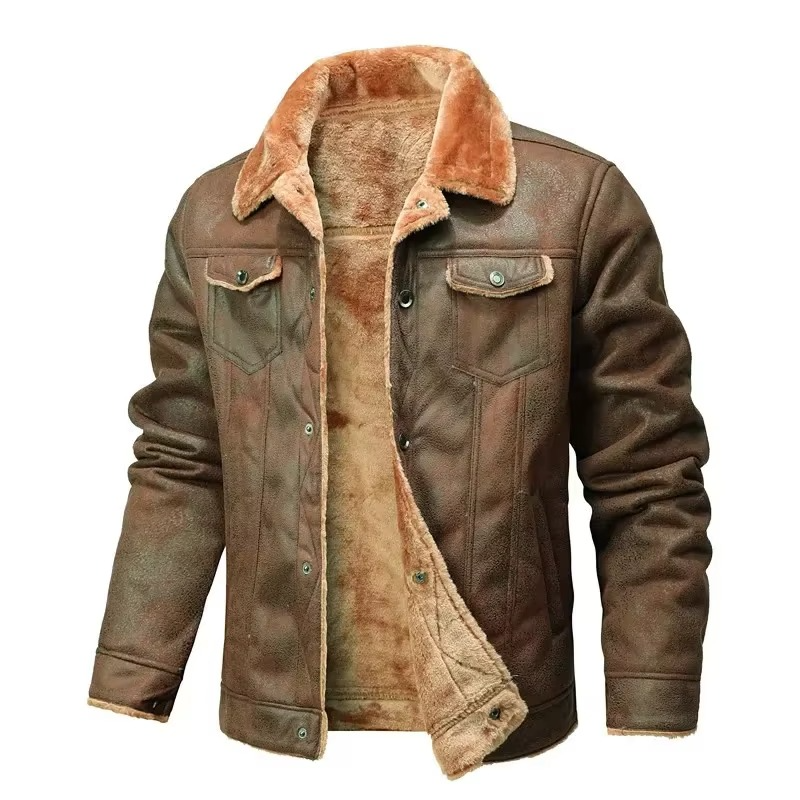 Manteau Homme En Daim De Qualité Supérieure Avec Doublure Épaisse En Polaire Pour Hiver Et Col Rabattu