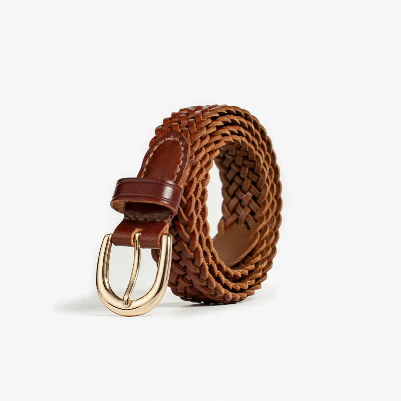 Ceinture En Cuir Véritable Tressée Avery Mason Boucle Dorée Design Croisé Largeur 2,2 cm Noir Marron Café
