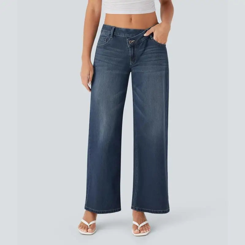 Amawinc Jeans Ample À Jambe Évasée Serenity Taille Basse Confort Décontracté Finition Vintage Lavage