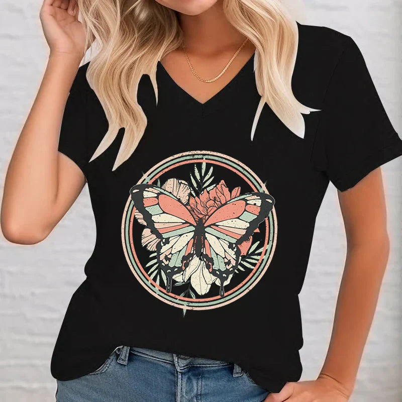 Alma Shirt mit V-Ausschnitt und Druck