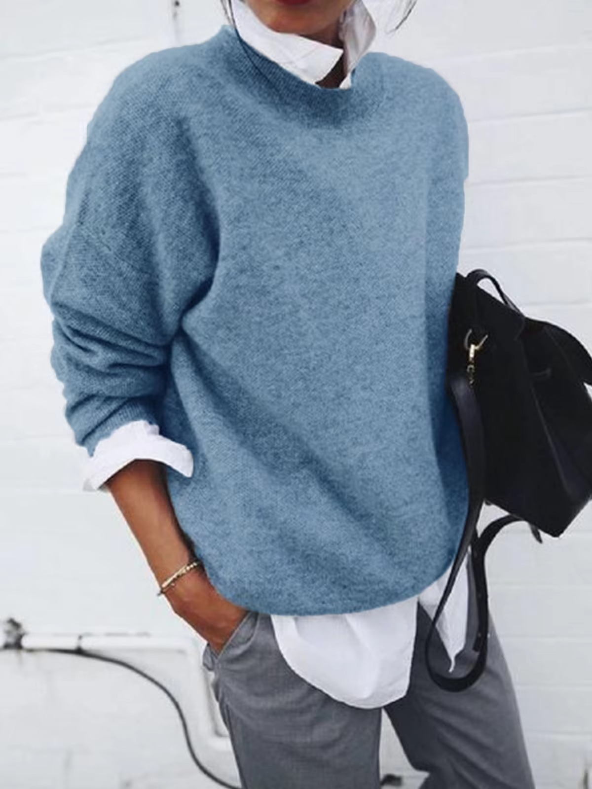 Pull En Tricot Pour Femme Avec Col Chemise Effet Deux Pièces Sans Couture Pour Tous Les Jours