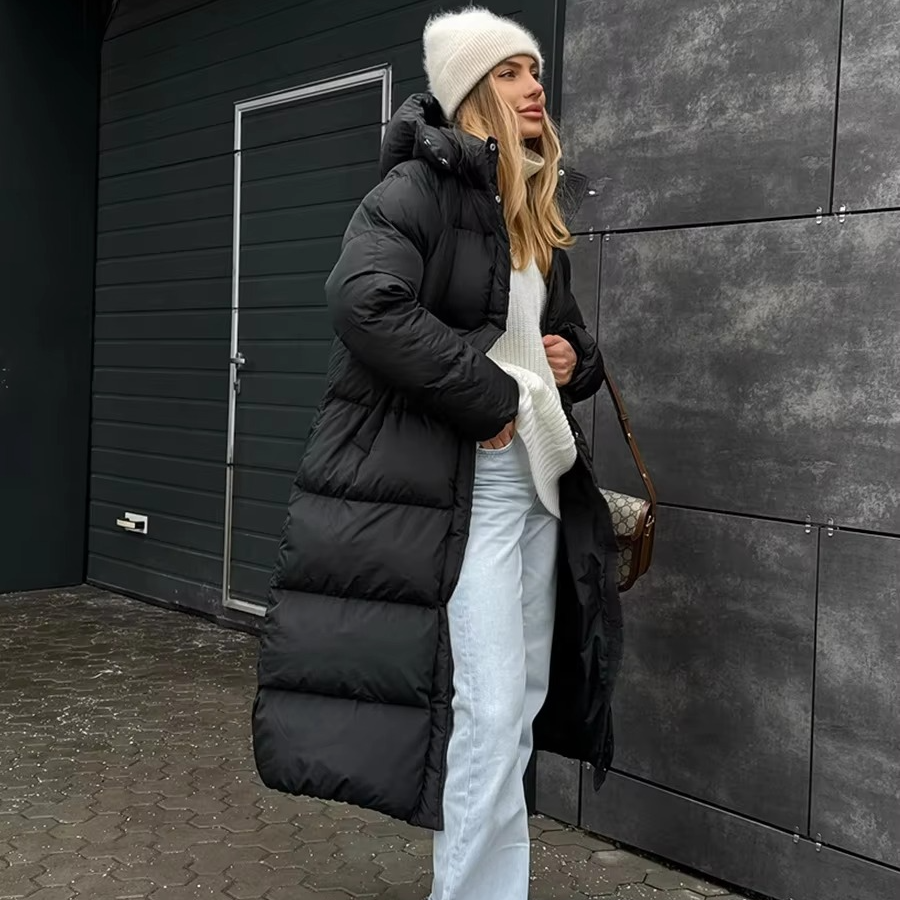 Doudoune Matelassée Longue À Capuche Pour Femmes Manteau D Hiver Épais Confortable