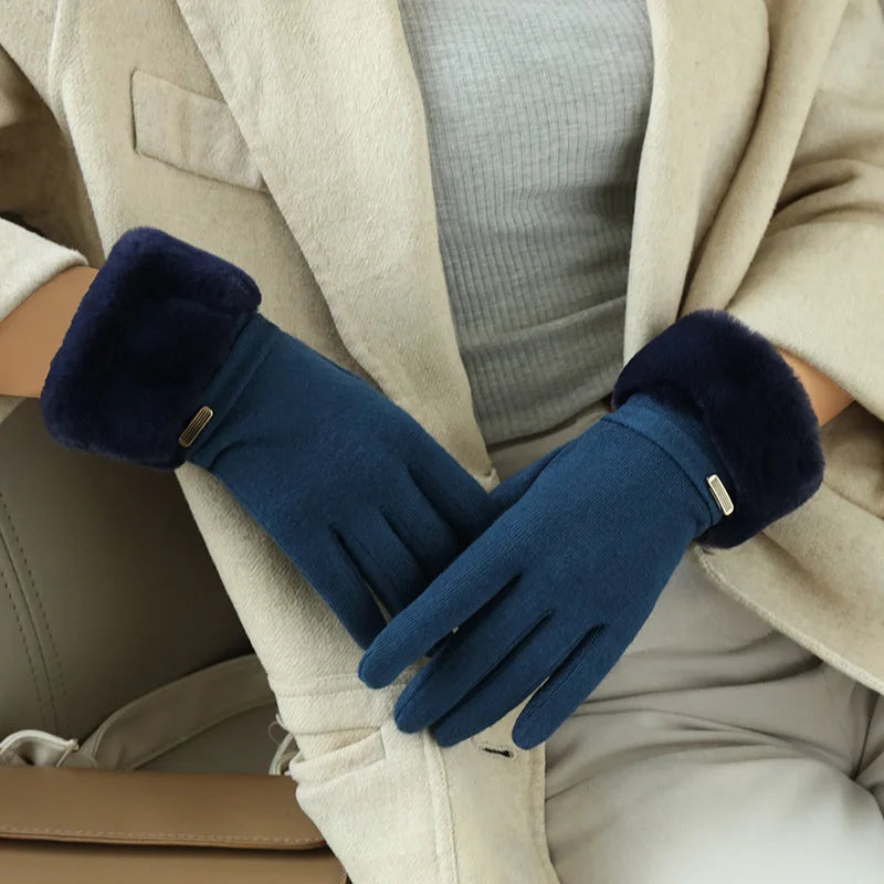 Gants Femme Ajustés Avec Bordure En Fourrure Synthétique Et Détail De Bride Réglable