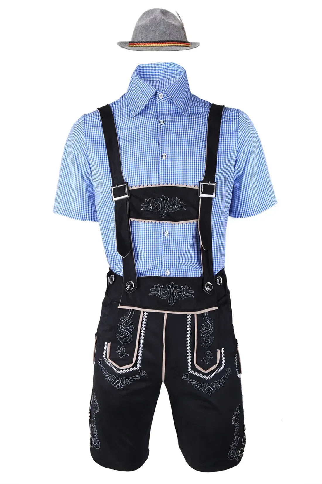 Ensemble Lederhosen Pour Homme Avec Short En Effet Suede Brodé Chemise Et Chapeau Inclus Costume Bavarois Oktoberfest