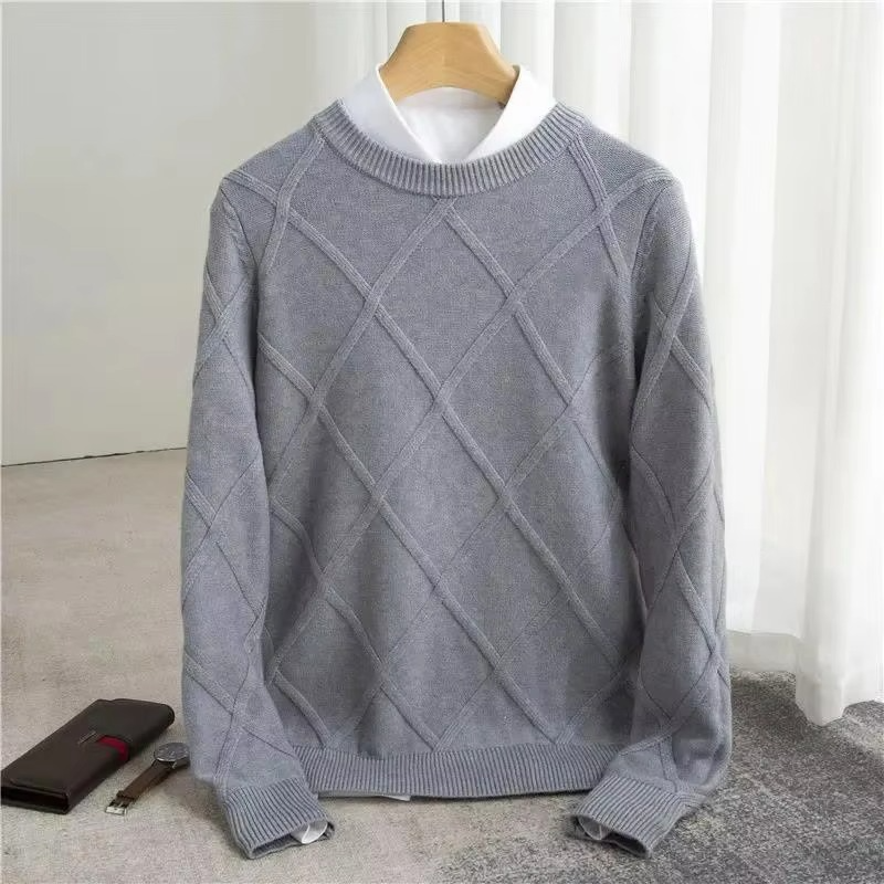 Amawinc Pull en Cachemire Classique pour Hommes Col Rond Chaud et Style Intemporel