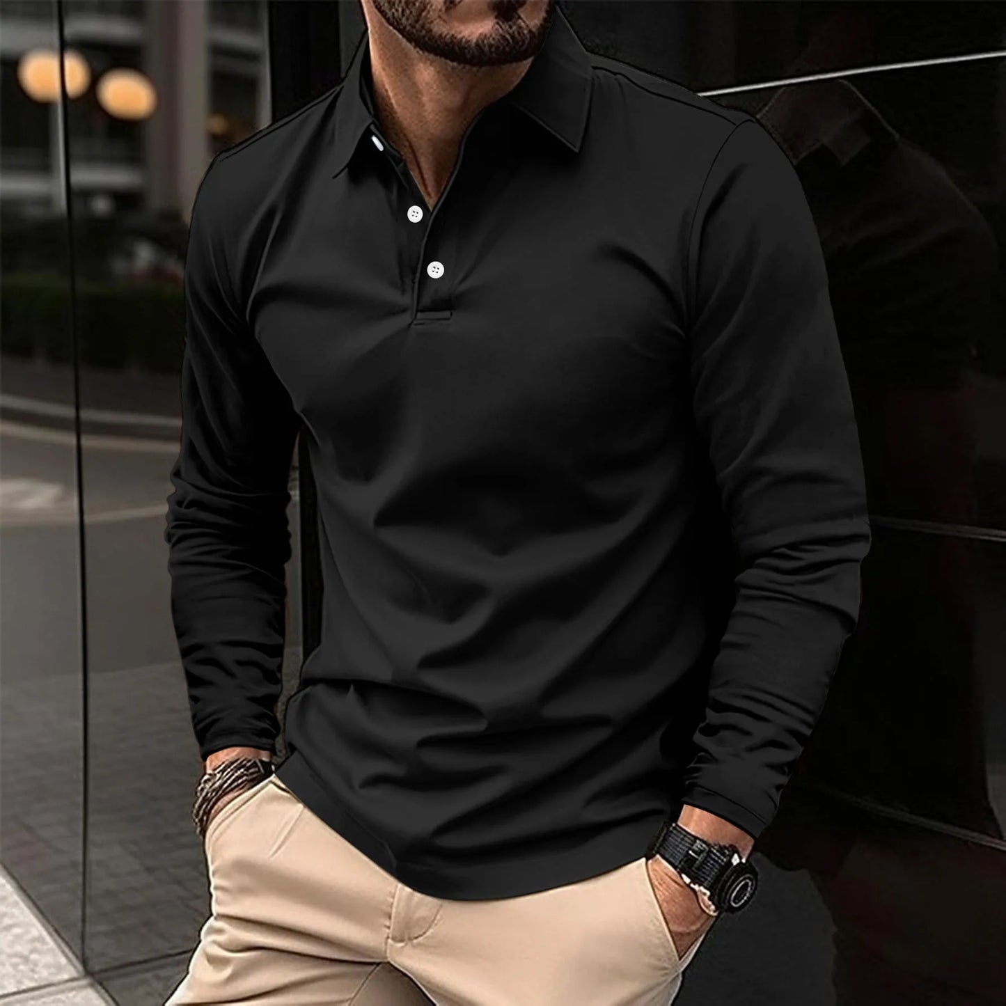 Amawinc Polo À Manches Longues Lucas Pour Homme En Coton Respirant Coupe Slim Décontracté Semi Formel