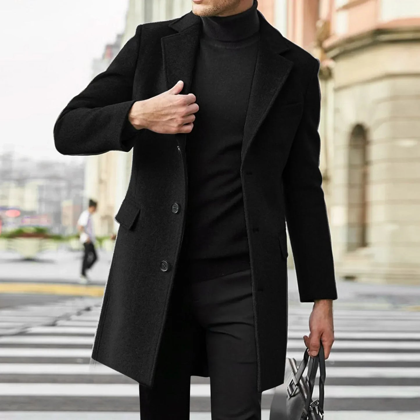 London Exchange Manteau En Laine Pour Homme À Coupe Cintrée Revers Classique Fermeture Cachée Entièrement Doublé