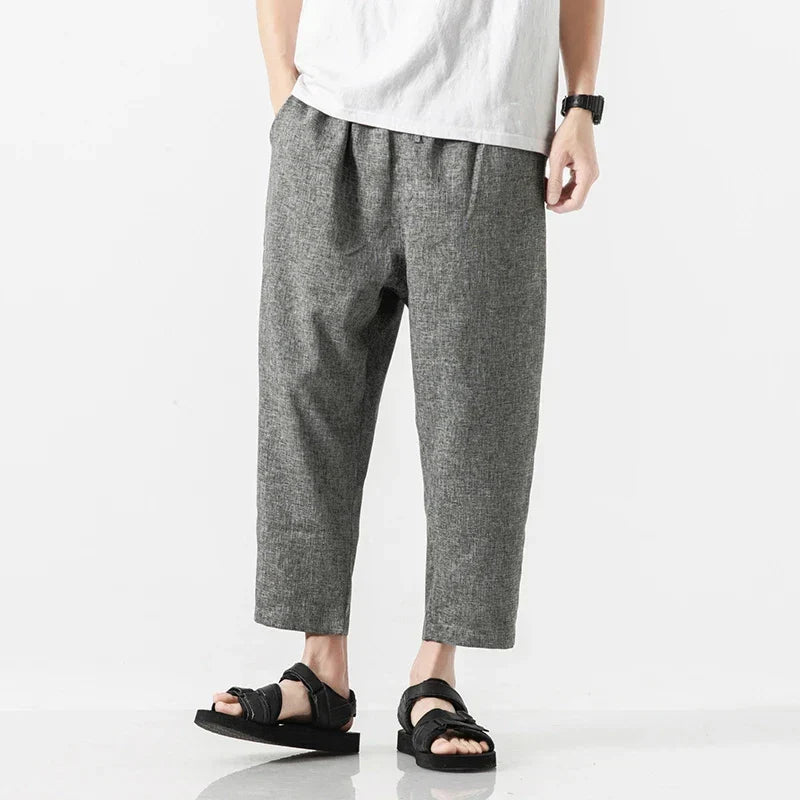 Pantalon Lin Halcy Décontracté En Mélange Lin Coton À Taille Élastique Et Coupe Loose Respirante Idéal Été