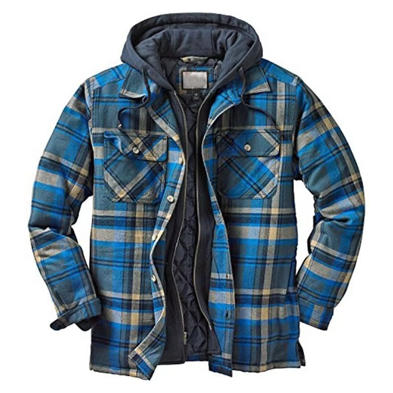 Amawinc Veste À Capuche En Coton Patchwork Carreaux Pour Homme Chaude Design Drapeau Américain Tailles S À 5XL
