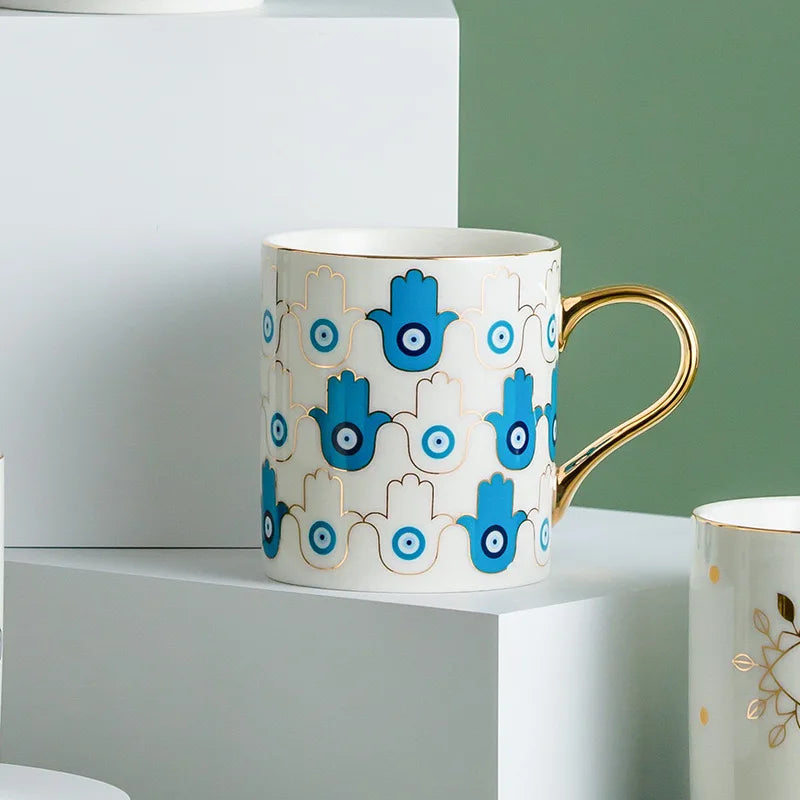 Mug Céramique Œil Protecteur Or Finition Dorée Design Gardien Pour Café Et Thé Bien Être